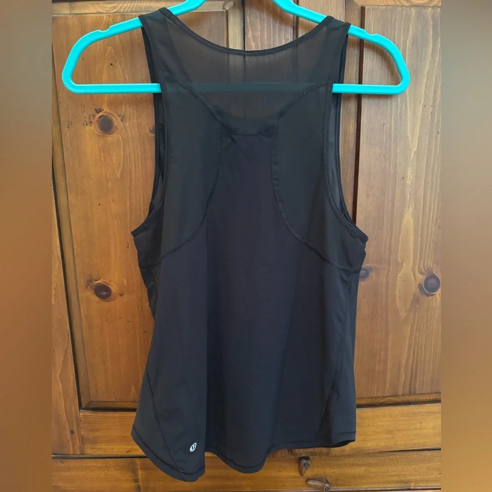 Lululemon Size 4 Singlet Racerback Tank Top - Black with Black Shear panels. EUC